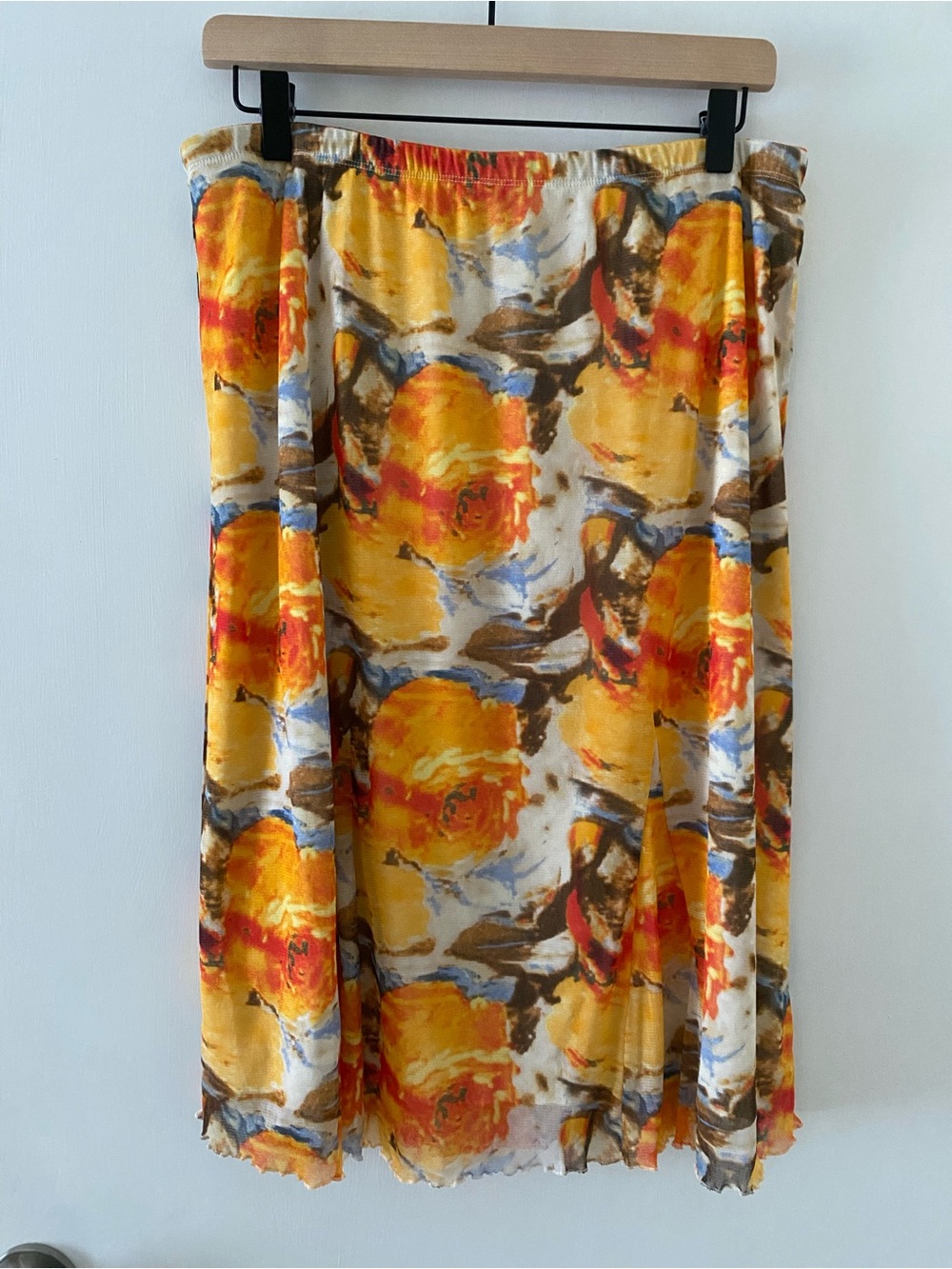 BCBG 90s Y2K Midi Slip Skirt Fall Colors Watercolor Floral Large